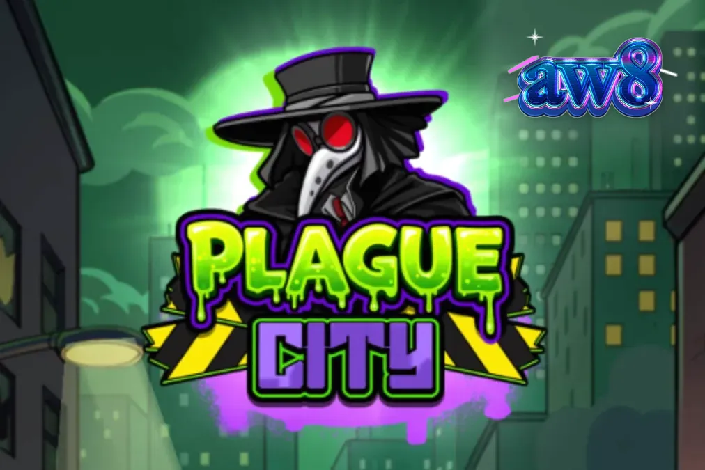 Pemandangan atmosferik dari slot Plague City dengan tema laboratorium yang suram dan mutan.